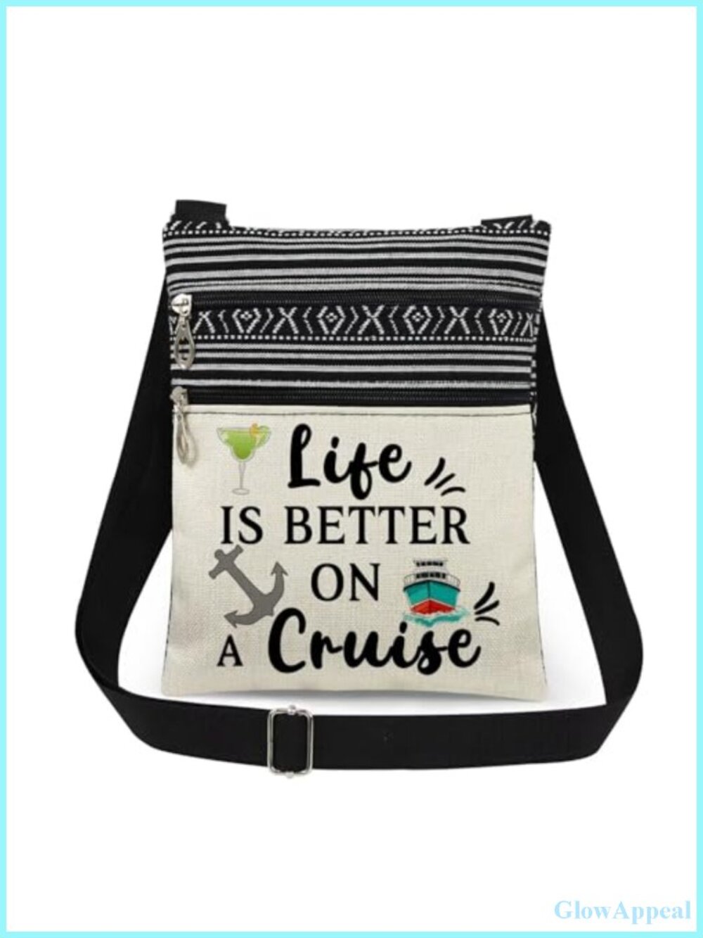 Polyester Crossbody Bag Adjustable Strap Double Zipper Travel Purse